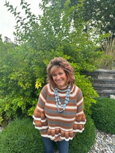 Brick Stripe Ruffle Sleeve Sweater
