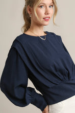 Load image into Gallery viewer, Navy Defined Shoulder Creped Blouse
