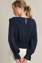 Load image into Gallery viewer, Navy Defined Shoulder Creped Blouse
