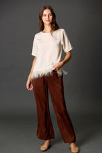 Load image into Gallery viewer, Satin Feather Trim Short Sleeve Top
