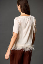 Load image into Gallery viewer, Satin Feather Trim Short Sleeve Top
