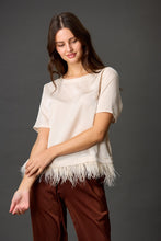 Load image into Gallery viewer, Satin Feather Trim Short Sleeve Top
