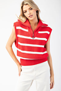 Red, White & Stripes Quarter Zip Pullover