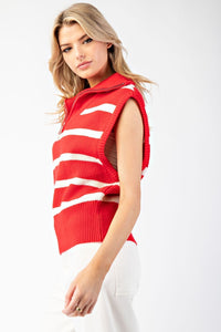 Red, White & Stripes Quarter Zip Pullover