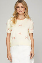 Load image into Gallery viewer, Satin Bow Cream Sweater Tee
