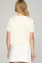 Load image into Gallery viewer, Satin Bow Cream Sweater Tee
