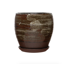 Load image into Gallery viewer, Reactive Glaze Brown Planter With Saucer

