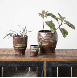 Reactive Glaze Brown Planter With Saucer