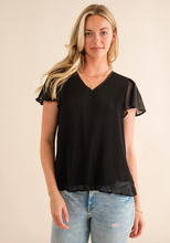 Load image into Gallery viewer, Black Pleat Chiffon Top
