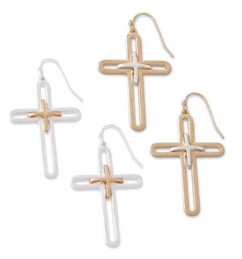 Two Tone Cross Earring