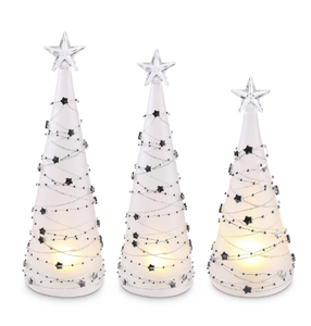 Frosted Glass Silver Garland LED Tree