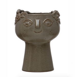 Stoneware 4" Planter with Face