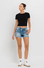 Load image into Gallery viewer, High Rise Distressed Criss Cross Shorts

