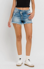 Load image into Gallery viewer, High Rise Distressed Criss Cross Shorts
