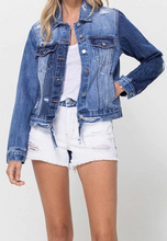 Load image into Gallery viewer, Distressed Contrast Classic Denim Jacket
