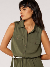 Load image into Gallery viewer, The Olive Sleeveless Shirt Dress
