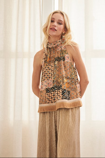 Halter Tank Top with Bottom Fringe
