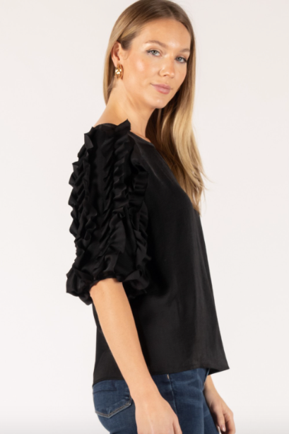 Dont Mind Me Black Ruffle Sleeve Top