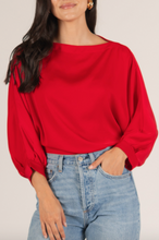Load image into Gallery viewer, Lady In Red Satin Dolman Top
