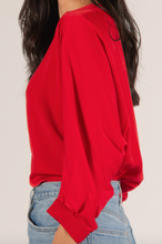 Load image into Gallery viewer, Lady In Red Satin Dolman Top
