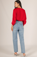 Load image into Gallery viewer, Lady In Red Satin Dolman Top
