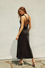 Load image into Gallery viewer, Twist &amp; Shout Black Satin Dress
