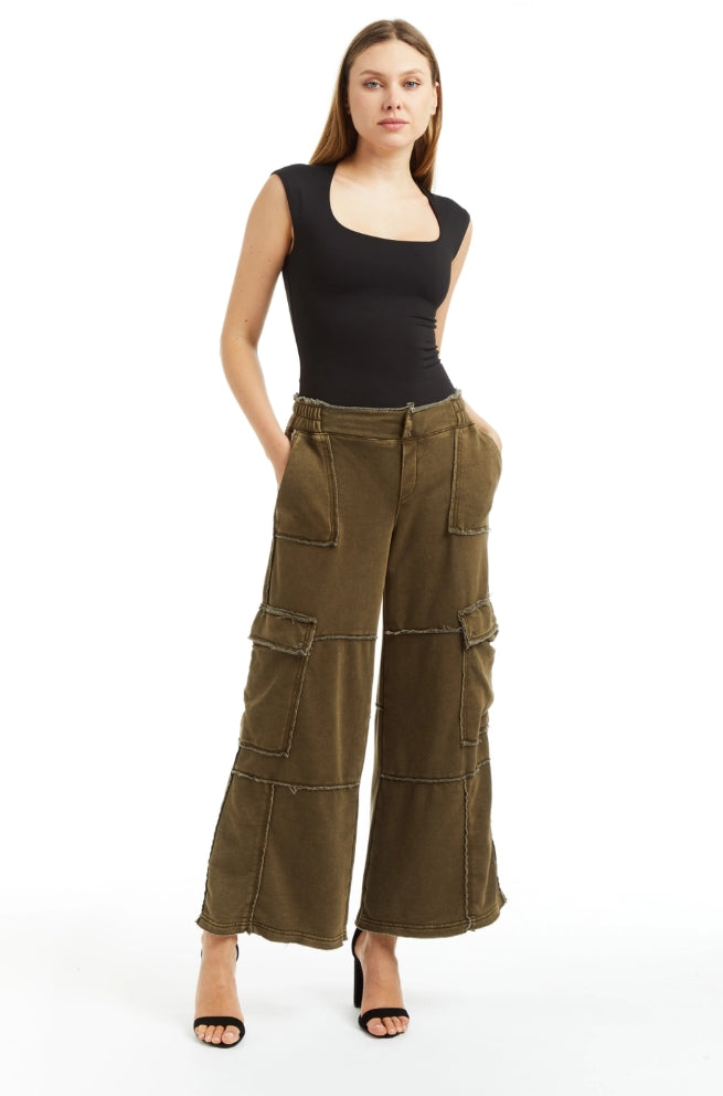 Olive Mid Rise Cargo Lounge Pant