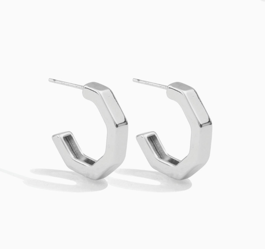 Silver Thick Octagon Hoops