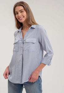 Just My Type Navy Stripe Button Up