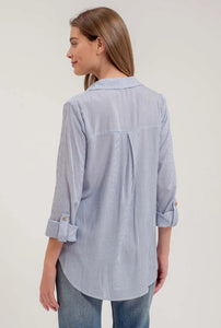 Just My Type Navy Stripe Button Up
