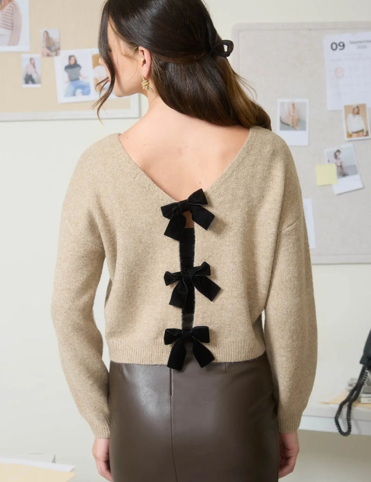 Say No More Velvet Bow Knit Sweater