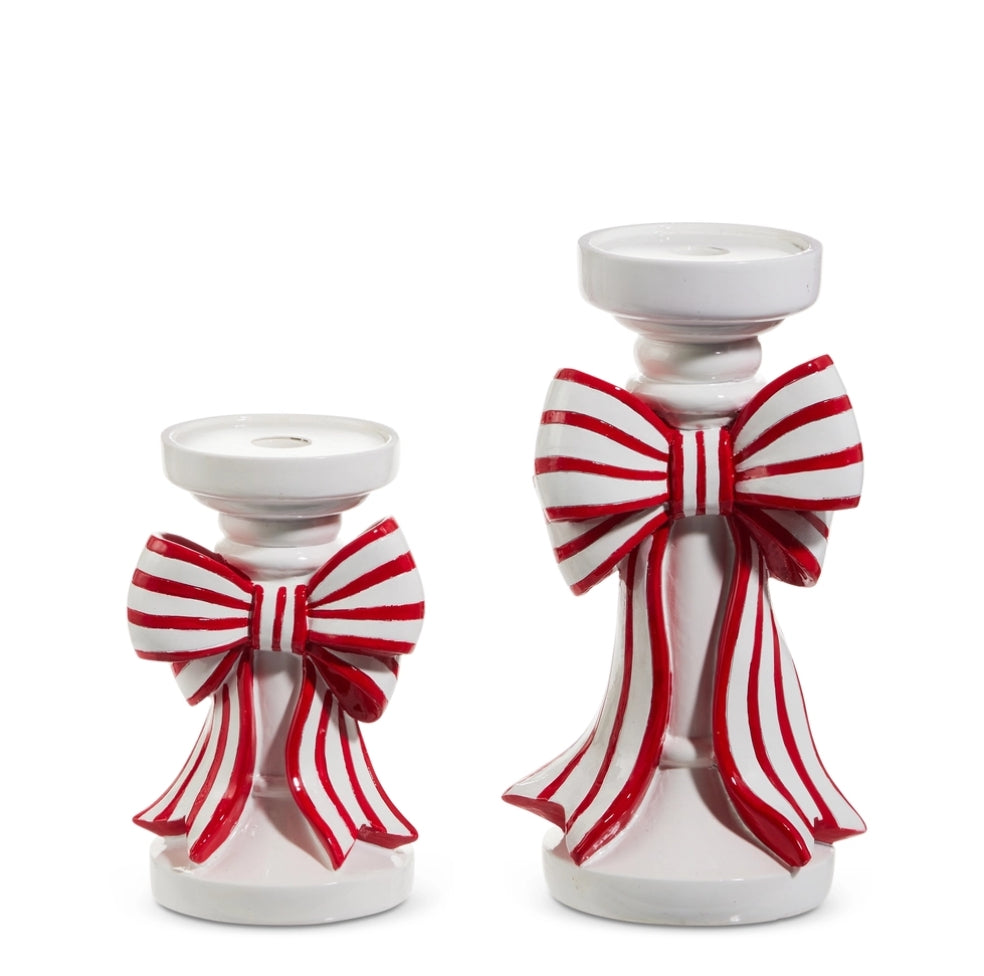 Red & White Bow Candle Holders