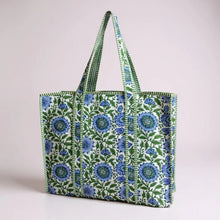 Load image into Gallery viewer, Blue Floral Large Quilted Tote
