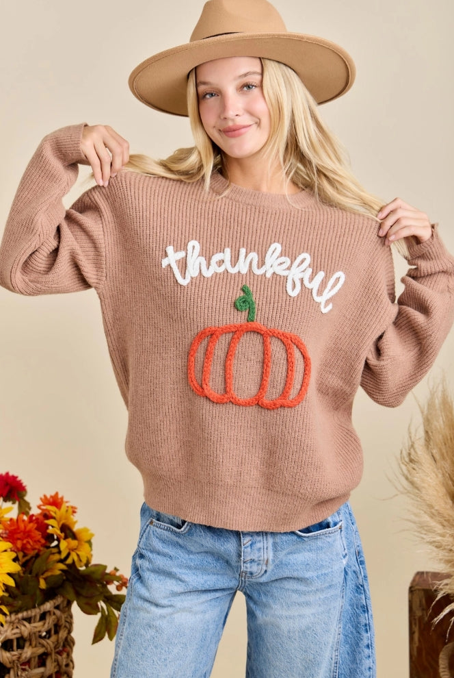 Thankful Pumpkin Brown Sweater