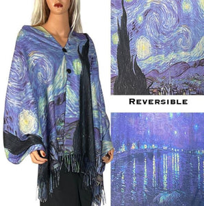 Suede Art Design Button Reversible Shawl