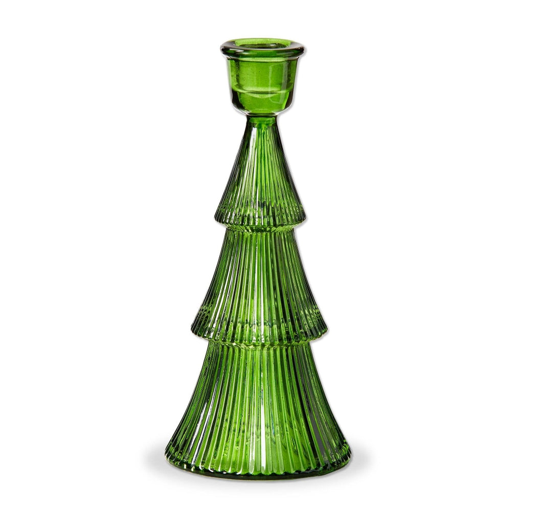 Green Ribbed Tree Taper Holder