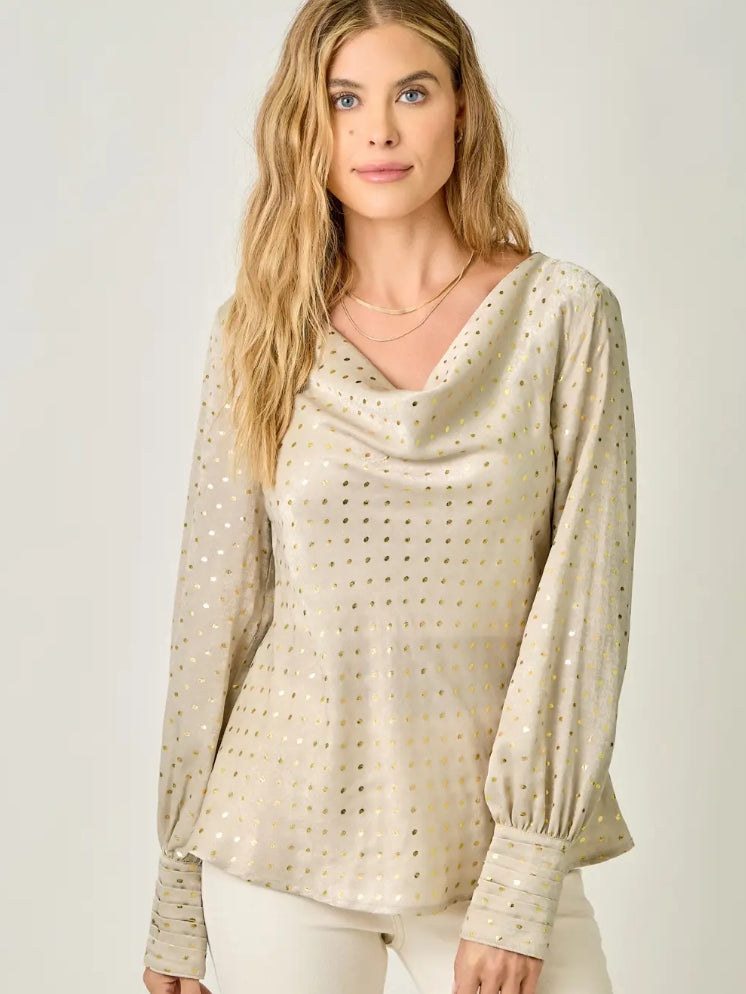 Carley Cowl Neck Polka Dot Blouse