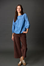 Load image into Gallery viewer, Playful Puff Sleeve Denim Blouse
