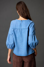 Load image into Gallery viewer, Playful Puff Sleeve Denim Blouse
