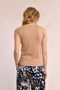 Sweet Stitches Camel V Neck Top