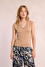 Load image into Gallery viewer, Sweet Stitches Camel V Neck Top
