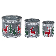 Load image into Gallery viewer, Reindeer Embossed Tin Plant Cover
