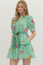 Load image into Gallery viewer, Pressed Petals Green Stripe Dress
