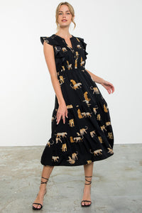 Flutter Sleeve Cheetah Print Maxi Dress