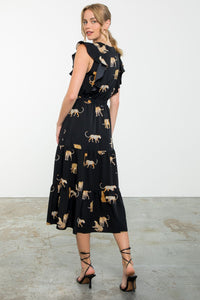 Flutter Sleeve Cheetah Print Maxi Dress