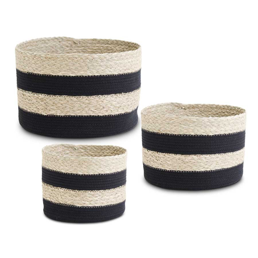 Black Striped Seagrass & Cotton Basket