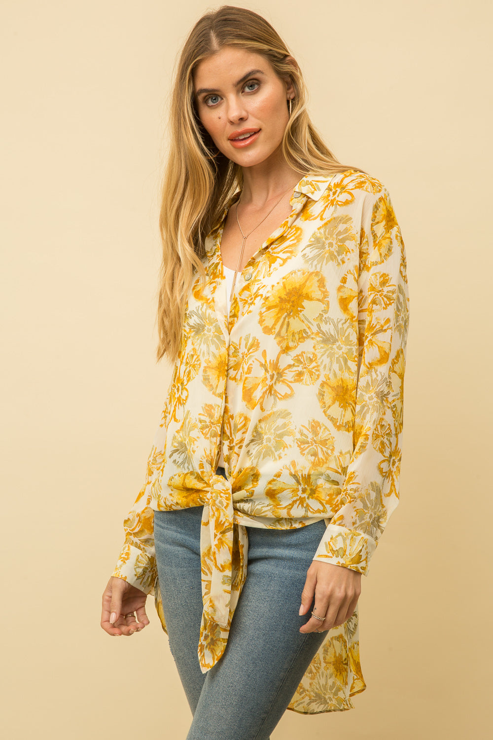Yellow Floral Flowy Blouse