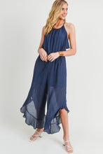 Load image into Gallery viewer, Navy Ruffled Slit Jumpsuit
