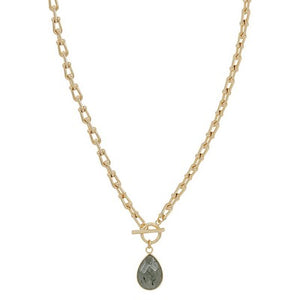 Gold Link Necklace With Labradorite Pendent