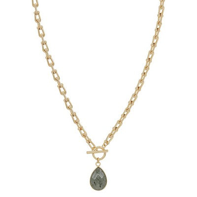 Gold Link Necklace With Labradorite Pendent